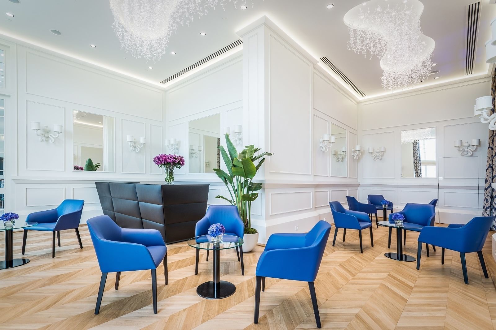 Event Room with Blue Chairs at Polonia Palace Hotel Warsaw