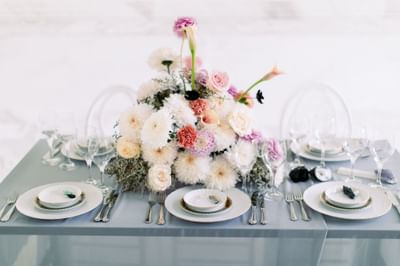 Tableware and Flowers on Table at Polonia Palace Hotel Warsaw