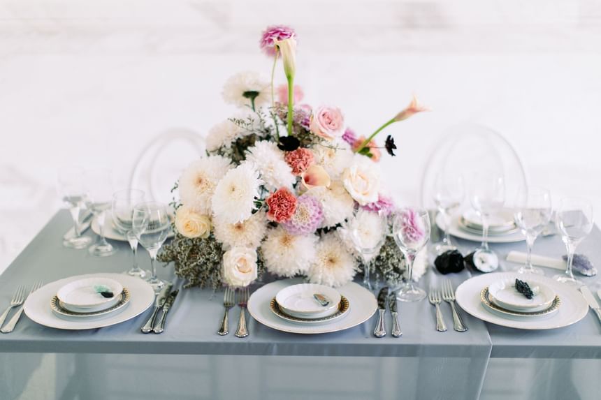 Tableware and Flowers on Table at Polonia Palace Hotel Warsaw